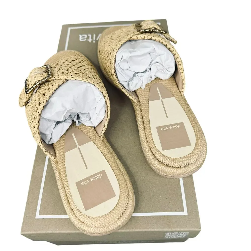 Dolce Vita NEW Alonzo Natural Raffia Buckle Slide Flat Sandal Size 7